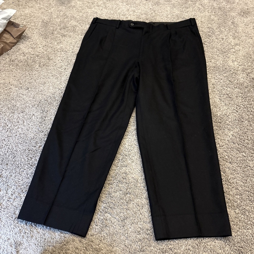 Royal Classics Tom James Custom Tailored Black Pleated 100% Wool Trousers 44x29